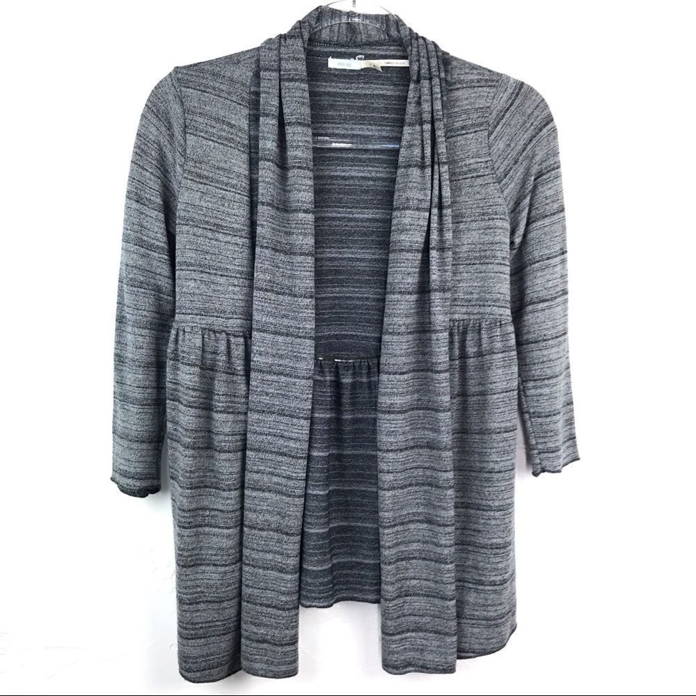 Kimchi Blue Gray Striped 3/4 Sleeve Open Front Cardigan Sweater Small